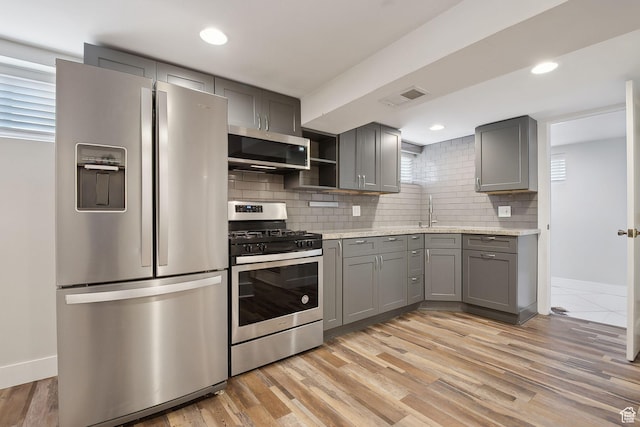2484 S 800 E, Salt Lake City, UT 84106 - kitchen featuring stainless steel appliances, gray cabinets, baseboards, and recessed lighting