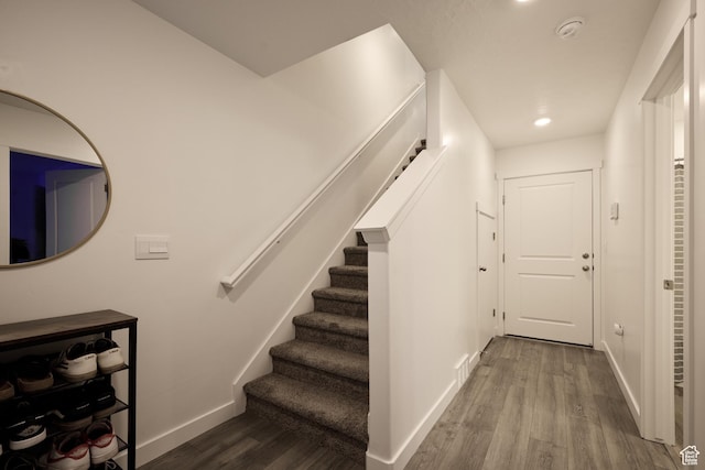 311 S 1130 W Unit 24, American Fork, UT 84003 - staircase featuring wood finished floors, baseboards, and recessed lighting