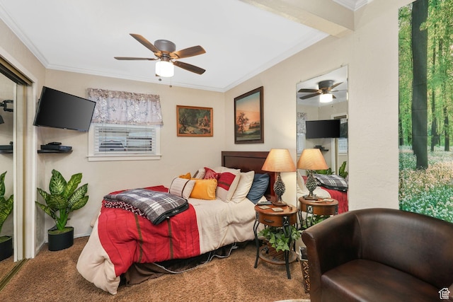 821 E 100 S, Salt Lake City, UT 84102 - carpeted bedroom with ornamental molding and a ceiling fan