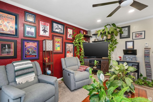 821 E 100 S, Salt Lake City, UT 84102 - living room with ceiling fan, ornamental molding, baseboards, and recessed lighting