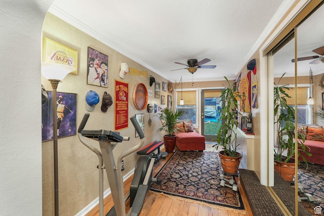 821 E 100 S, Salt Lake City, UT 84102 - corridor with hardwood / wood-style flooring, crown molding, a textured wall, and baseboards