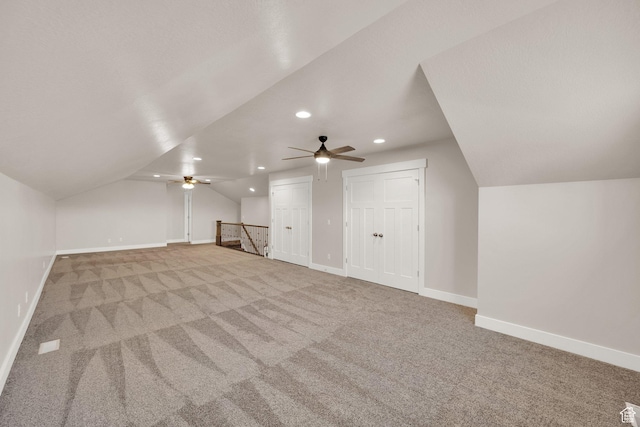 2081 W Jackson Ln, Syracuse, UT 84075 - bonus room featuring lofted ceiling, carpet floors, ceiling fan, recessed lighting, and baseboards