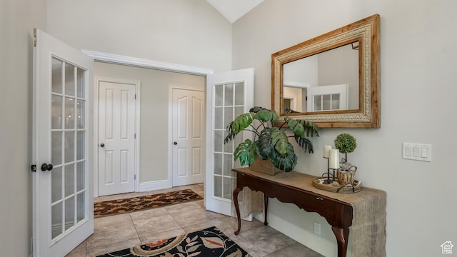 1776 E Horizon Point Cir, Draper, UT 84020 - foyer entrance featuring french doors, baseboards, and high vaulted ceiling