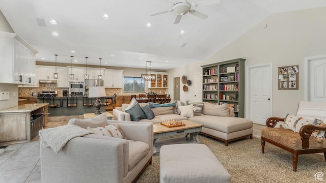 1776 E Horizon Point Cir, Draper, UT 84020 - living area with a ceiling fan, recessed lighting, lofted ceiling, and a chandelier