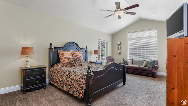 1776 E Horizon Point Cir, Draper, UT 84020 - carpeted bedroom featuring vaulted ceiling, baseboards, and ceiling fan