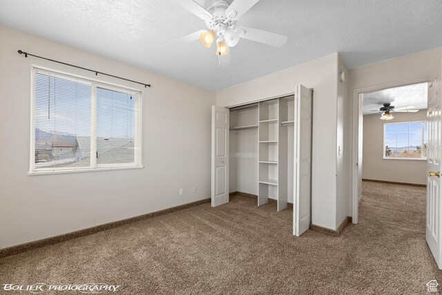1688 N 175 W, Cedar City, UT 84721 - unfurnished bedroom with carpet, a textured ceiling, a closet, baseboards, and ceiling fan