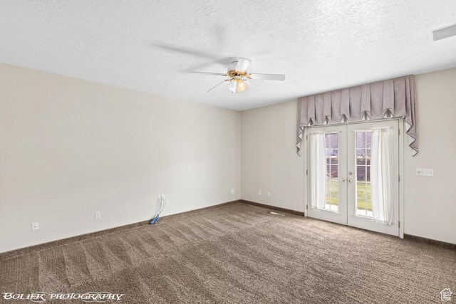 1688 N 175 W, Cedar City, UT 84721 - carpeted empty room with a ceiling fan, french doors, a textured ceiling, and baseboards
