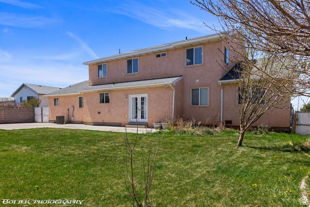 1688 N 175 W, Cedar City, UT 84721 - rear view of house with french doors, stucco siding, central air condition unit, and a patio area