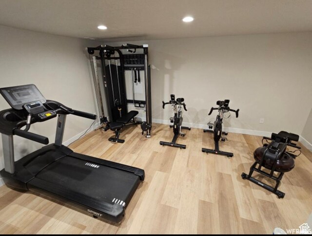 98 E 1040 N Unit 134, Santaquin, UT 84655 - exercise area with wood finished floors, baseboards, and recessed lighting