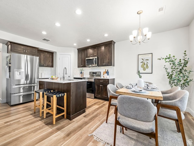 98 E 1040 N Unit 134, Santaquin, UT 84655 - kitchen with appliances with stainless steel finishes, a sink, dark brown cabinets, tasteful backsplash, and a chandelier