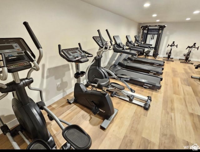 98 E 1040 N Unit 134, Santaquin, UT 84655 - gym with wood finished floors, recessed lighting, and baseboards