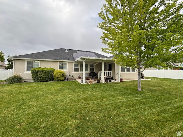 1522 S 1100 E, Spanish Fork, UT 84660 - back of house featuring a ceiling fan, stucco siding, a patio area, and a shingled roof