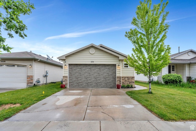 274 N Foxboro Dr, North Salt Lake, UT 84054 - view of front of home with a front lawn, a garage, concrete driveway, and brick siding