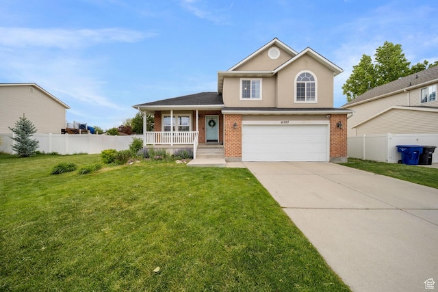 6507 S Silver Medal Dr, Taylorsville, UT 84129 - split level home featuring a porch, an attached garage, brick siding, and driveway