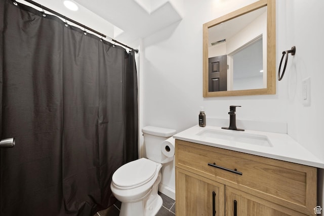 6507 S Silver Medal Dr, Taylorsville, UT 84129 - bathroom with toilet, vanity, and a shower with curtain