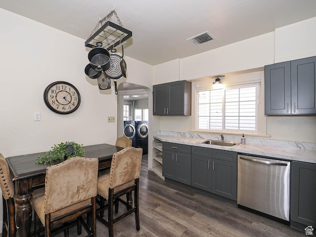 466 N 200 E, Provo, UT 84606 - kitchen with dishwasher, separate washer and dryer, a sink, and gray cabinets