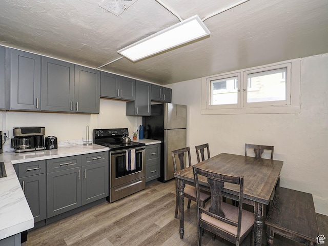 466 N 200 E, Provo, UT 84606 - kitchen featuring stainless steel appliances, light wood finished floors, and gray cabinets