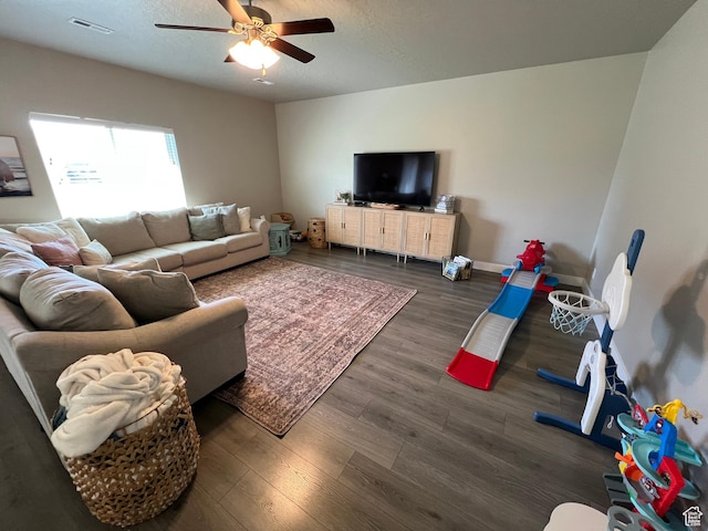 1297 W 450 N, Springville, UT 84663 - living room with a ceiling fan, wood finished floors, and baseboards