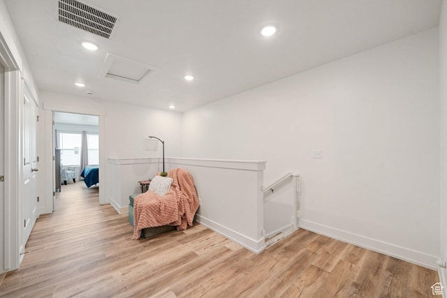 968 W 960 N Unit T3, Tremonton, UT 84337 - hall featuring attic access, light wood finished floors, an upstairs landing, baseboards, and recessed lighting