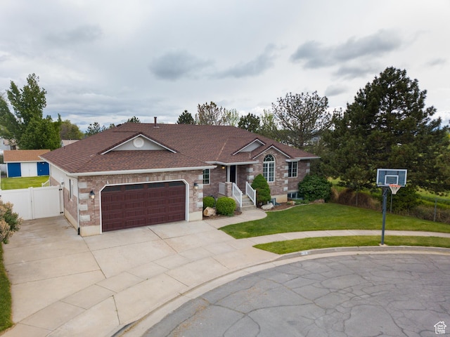 619 W 225 S, Layton, UT 84041 - single story home with brick siding, an attached garage, roof with shingles, a gate, and driveway