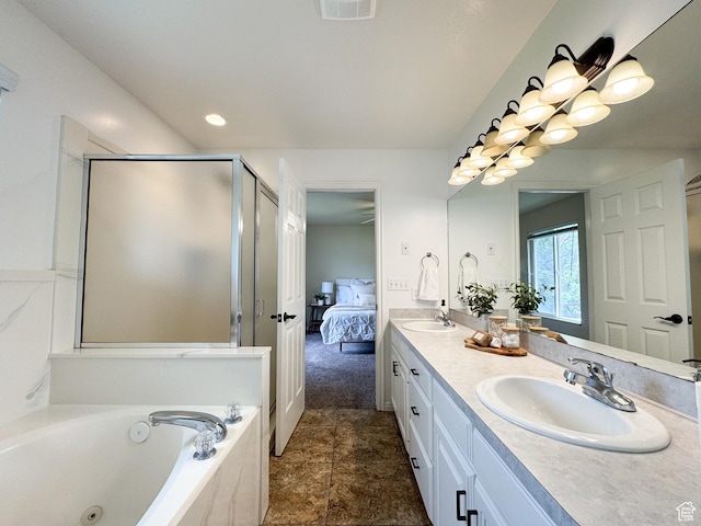 619 W 225 S, Layton, UT 84041 - ensuite bathroom with a garden tub, a shower stall, double vanity, and tile patterned floors