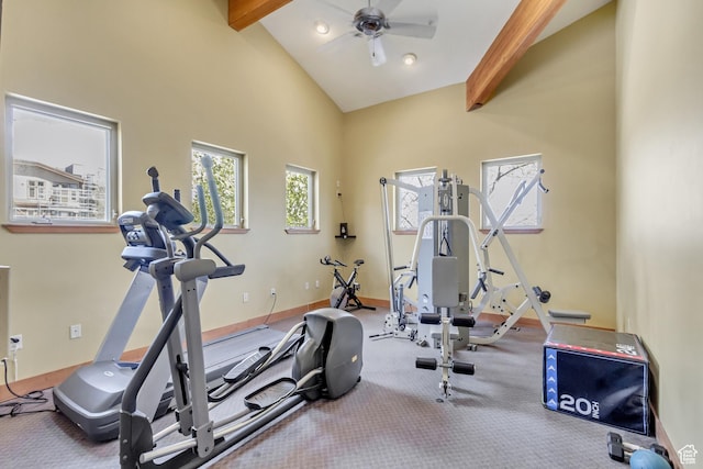 6641 N 2200 W Unit D-304, Park City, UT 84098 - workout room featuring ceiling fan, high vaulted ceiling, and baseboards