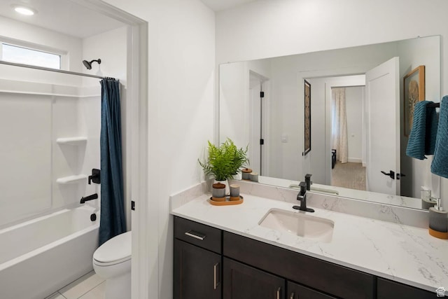 1513 E 820 N Unit 105, Salem, UT 84653 - full bathroom featuring vanity, shower / bath combo with shower curtain, toilet, and tile patterned floors