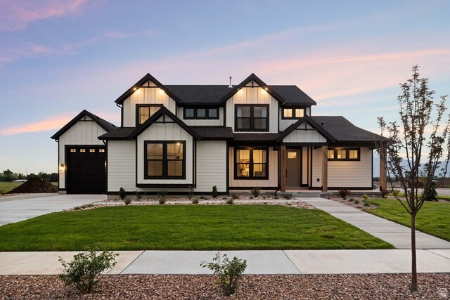 1513 E 820 N Unit 105, Salem, UT 84653 - modern inspired farmhouse featuring concrete driveway, board and batten siding, a front yard, and a shingled roof