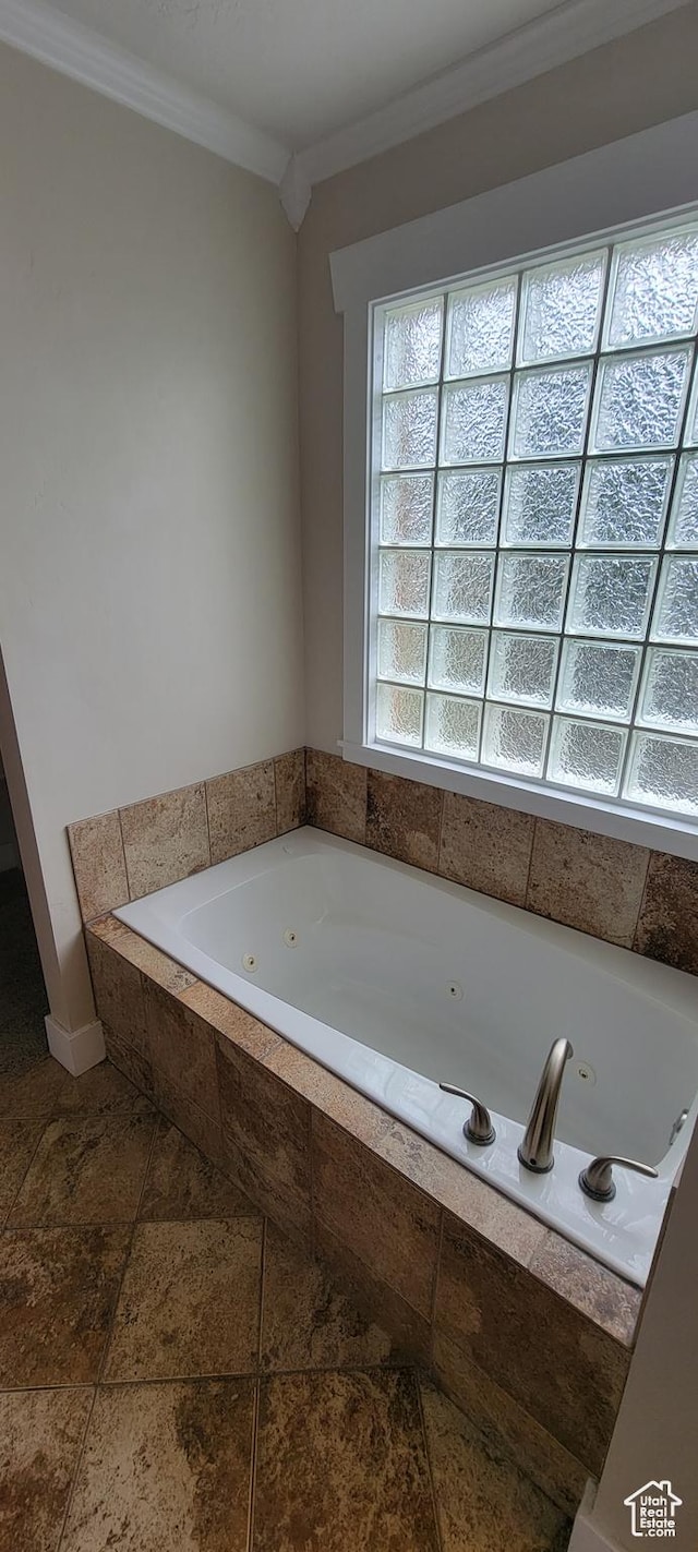 bathroom featuring a whirlpool tub and crown molding