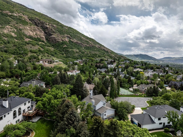 aerial perspective of suburban area with a mountain backdrop