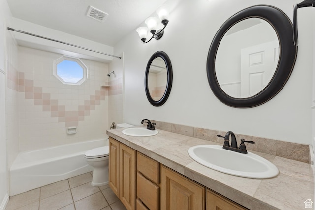 4948 S 1150 E, Ogden, UT 84403 - bathroom featuring tile patterned floors, toilet, bathtub / shower combination, and double vanity