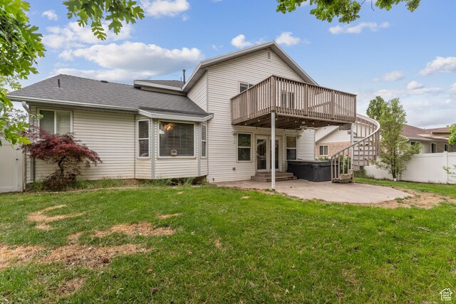 4948 S 1150 E, Ogden, UT 84403 - rear view of property with a patio area, a wooden deck, a hot tub, and roof with shingles