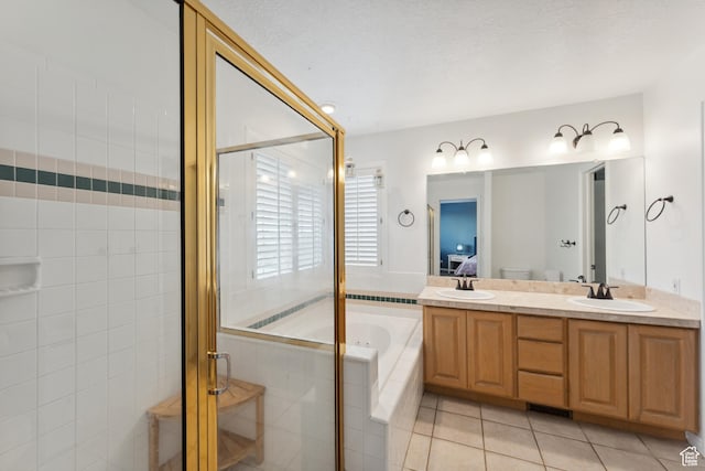 4948 S 1150 E, Ogden, UT 84403 - full bathroom with a stall shower, a bath, tile patterned flooring, and double vanity