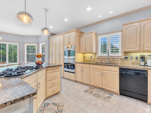 1921 E Mohawk Ln S, Ogden, UT 84403 - kitchen featuring dishwasher, a sink, light brown cabinetry, gas stovetop, and recessed lighting