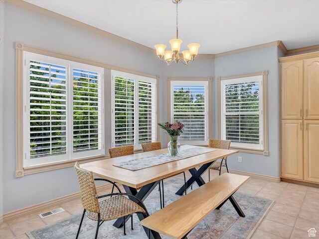 1921 E Mohawk Ln S, Ogden, UT 84403 - dining area with a chandelier, light tile patterned floors, ornamental molding, and baseboards