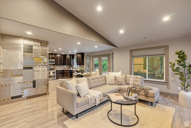59 W 600 N, Farmington, UT 84025 - living area with recessed lighting, light wood-style floors, and vaulted ceiling
