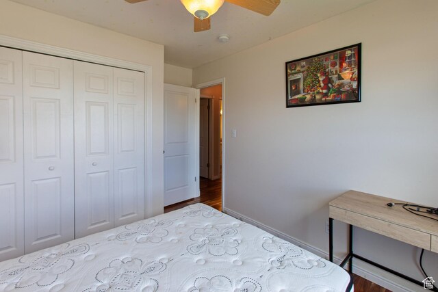 841 W 1235 S, Payson, UT 84651 - bedroom with a closet, wood finished floors, ceiling fan, and baseboards