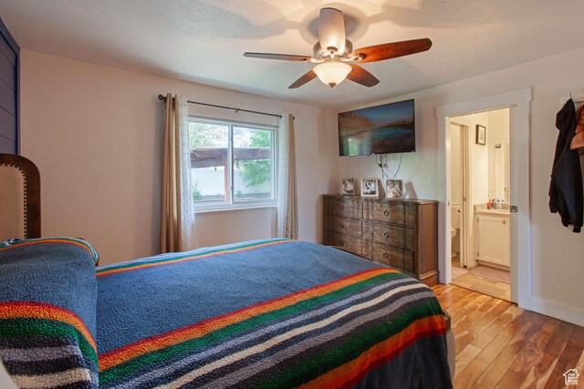 841 W 1235 S, Payson, UT 84651 - bedroom featuring light wood-type flooring, ensuite bathroom, ceiling fan, and baseboards