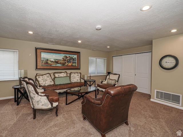 3263 W Blue Moon Ln, South Jordan, UT 84095 - carpeted living room with a textured ceiling, recessed lighting, and baseboards