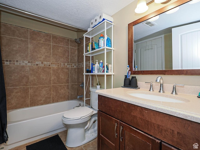 3263 W Blue Moon Ln, South Jordan, UT 84095 - full bathroom featuring shower / washtub combination, toilet, vanity, tile patterned flooring, and a textured ceiling