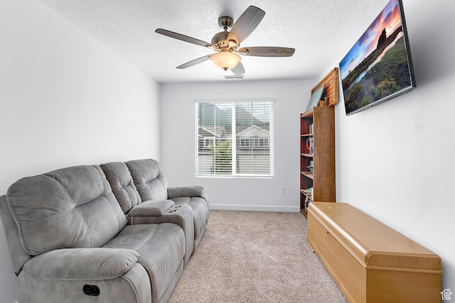 876 S Brubaker Way, Santaquin, UT 84655 - sitting room featuring light carpet, a textured ceiling, ceiling fan, and baseboards
