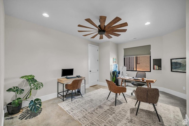 1003 N Grand Heights Dr, St George, UT 84770 - office space with baseboards, ceiling fan, and recessed lighting