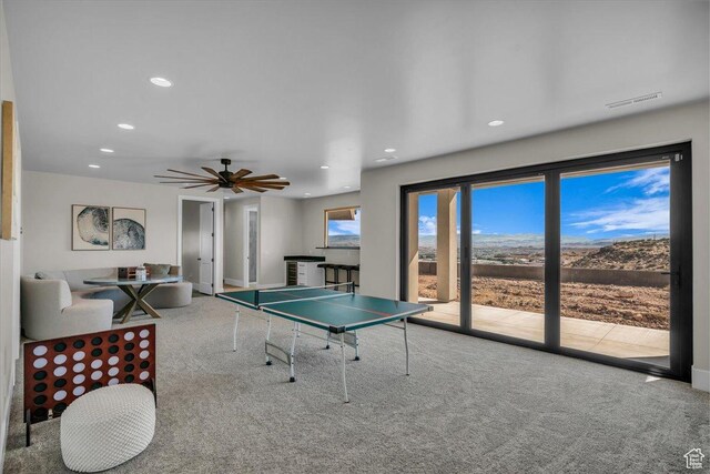 1003 N Grand Heights Dr, St George, UT 84770 - playroom with carpet, recessed lighting, and a ceiling fan