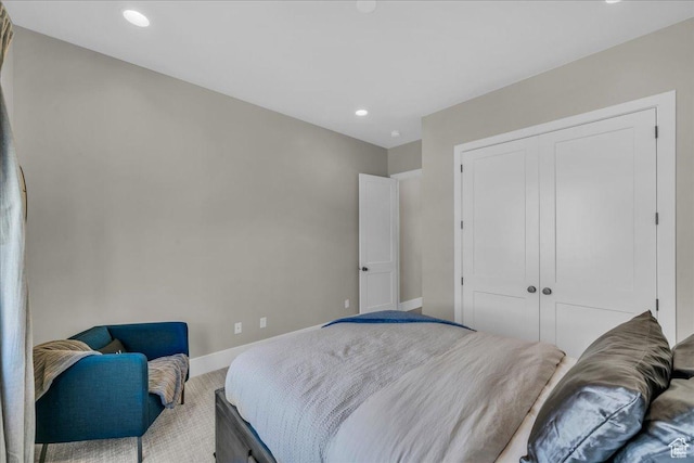 1003 N Grand Heights Dr, St George, UT 84770 - bedroom with carpet, a closet, recessed lighting, and baseboards