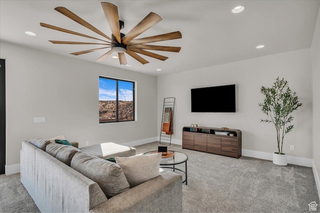 1003 N Grand Heights Dr, St George, UT 84770 - living area with carpet, ceiling fan, recessed lighting, and baseboards