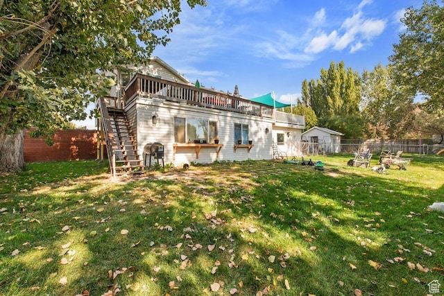 681 W 410 N, American Fork, UT 84003 - rear view of property with a fenced backyard, stairs, and a wooden deck