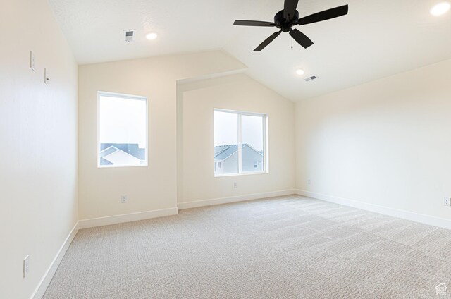 1262 N 3625 W Cir W, Cedar City, UT 84721 - unfurnished room with vaulted ceiling, light colored carpet, ceiling fan, baseboards, and recessed lighting