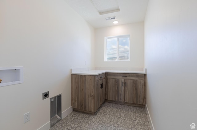 1262 N 3625 W Cir W, Cedar City, UT 84721 - laundry room featuring hookup for an electric dryer, baseboards, cabinet space, attic access, and light floors