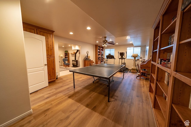 rec room featuring recessed lighting and light wood-style flooring