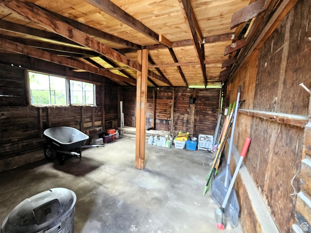 44 S 700 E, Provo, UT 84606 - miscellaneous room featuring concrete flooring, lofted ceiling, and wood walls